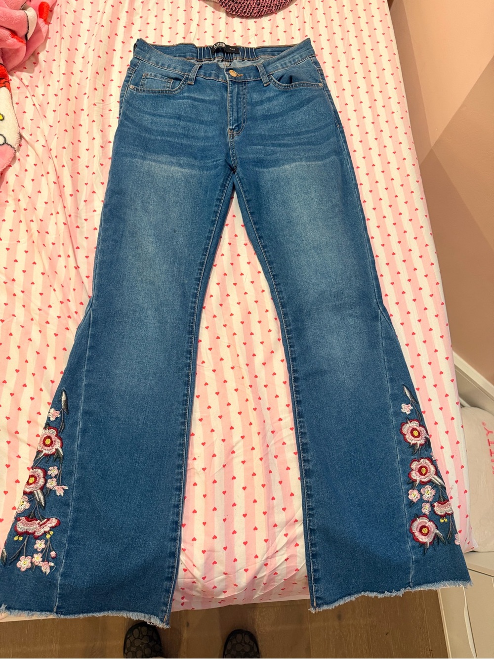 Women’s Blue Embroidered Flare Jeans